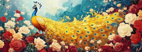 Malen Nach Zahlen Pfau Malen Nach Zahlen Erwachsene Blume, 25x75 cm XXL Groß Acrylfarben Ölgemälde, DIY Malen Nach Zahlen Kinder Anfänger Paint by Numbers Adult Set für Wand Dekor (Ohne Rahmen)-H885 von Kggyele