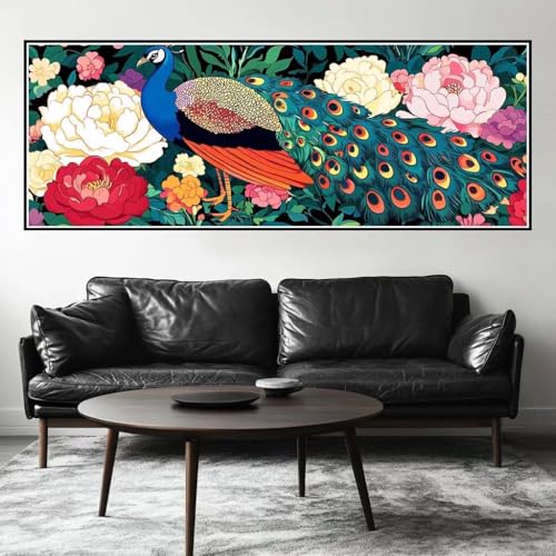 Malen Nach Zahlen Pfau Malen Nach Zahlen Erwachsene Blume, 75x225 cm XXL Groß Acrylfarben Ölgemälde, DIY Malen Nach Zahlen Kinder Anfänger Paint by Numbers Set für Wand Dekor (Ohne Rahmen) -H331 von Kggyele
