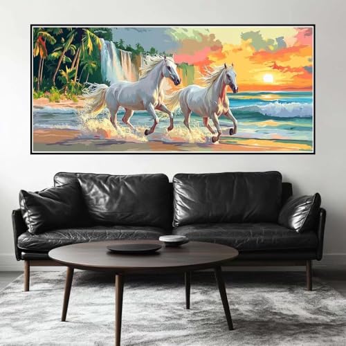 Malen Nach Zahlen Pferd Malen Nach Zahlen Erwachsene Wasserfall, 170 X 85 cm XXL Groß Acrylfarben Ölgemälde, DIY Malen Nach Zahlen Kinder Anfänger Set Bastelset für Wand Dekor (Ohne Rahmen) -H551 von Kggyele