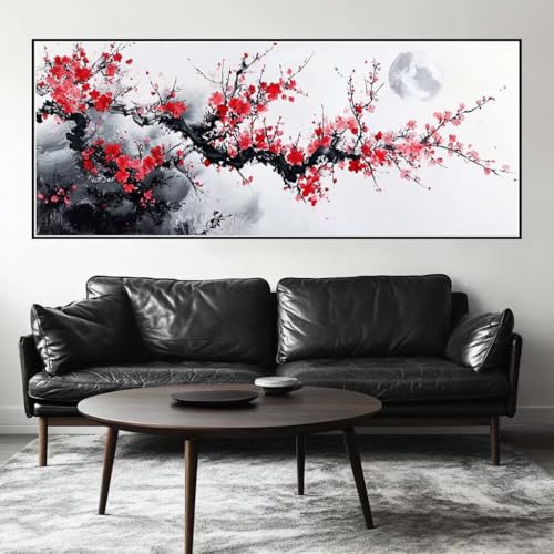 Malen Nach Zahlen Pflaumenbaum Malen Nach Zahlen Erwachsene Blume, 250 X 100 cm XXL Groß Acrylfarben Ölgemälde, DIY Malen Nach Zahlen Kinder Anfänger Set Bastelset für Wand Dekor (Ohne Rahmen) -H365 von Kggyele