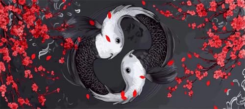 Malen Nach Zahlen Pflaumenblüte Malen Nach Zahlen Erwachsene Fisch, 190 X 95 cm XXL Groß Acrylfarben Ölgemälde, DIY Malen Nach Zahlen Kinder Anfänger Set Bastelset für Wand Dekor (Ohne Rahmen) -H299 von Kggyele