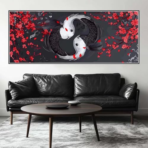 Malen Nach Zahlen Pflaumenblüte Malen Nach Zahlen Erwachsene Fisch, 250 X 100 cm XXL Groß Acrylfarben Ölgemälde, DIY Malen Nach Zahlen Kinder Anfänger Set Bastelset für Wand Dekor (Ohne Rahmen) -H299 von Kggyele