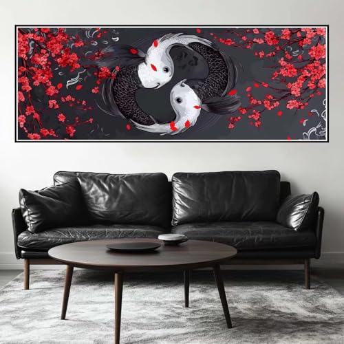 Malen Nach Zahlen Pflaumenblüte Malen Nach Zahlen Erwachsene Fisch, 45x135 cm XXL Groß Acrylfarben Ölgemälde, DIY Malen Nach Zahlen Kinder Anfänger Set Bastelset für Wand Dekor (Ohne Rahmen) -H299 von Kggyele