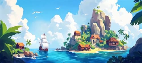 Malen Nach Zahlen Schiff Malen Nach Zahlen Erwachsene Insel, 70 X 35 cm XXL Groß Acrylfarben Ölgemälde, DIY Malen Nach Zahlen Kinder Anfänger Paint by Numbers Set für Wand Dekor (Ohne Rahmen) -H15 von Kggyele
