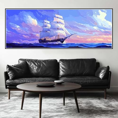Malen Nach Zahlen Schiff Malen Nach Zahlen Erwachsene Landschaft, 15x45 cm XXL Groß Acrylfarben Ölgemälde, DIY Malen Nach Zahlen Kinder Anfänger Set Bastelset für Wand Dekor (Ohne Rahmen) -H324 von Kggyele