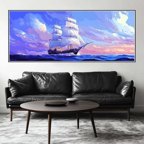 Malen Nach Zahlen Schiff Malen Nach Zahlen Erwachsene Landschaft, 250 X 100 cm XXL Groß Acrylfarben Ölgemälde, DIY Malen Nach Zahlen Kinder Anfänger Set Bastelset für Wand Dekor (Ohne Rahmen) -H324 von Kggyele