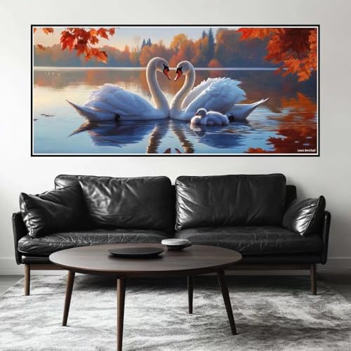 Malen Nach Zahlen Schwan Malen Nach Zahlen Erwachsene See, 190 X 95 cm XXL Groß Acrylfarben Ölgemälde, DIY Malen Nach Zahlen Kinder Anfänger Paint by Numbers Set für Wand Dekor (Ohne Rahmen) -H508 von Kggyele