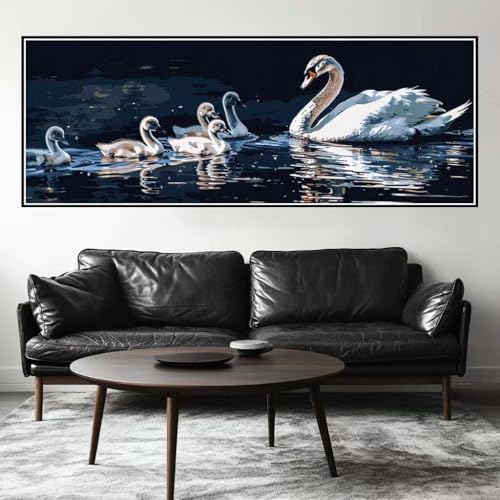 Malen Nach Zahlen Schwan Malen Nach Zahlen Erwachsene Vogel, 75x225 cm XXL Groß Acrylfarben Ölgemälde, DIY Malen Nach Zahlen Kinder Anfänger Paint by Numbers Set für Wand Dekor (Ohne Rahmen) -H276 von Kggyele