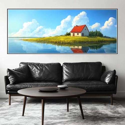Malen Nach Zahlen See Malen Nach Zahlen Erwachsene Hütte, 200 X 80 cm XXL Groß Acrylfarben Ölgemälde, DIY Malen Nach Zahlen Kinder Anfänger Paint by Numbers Adult Set für Wand Dekor (Ohne Rahmen)-H806 von Kggyele