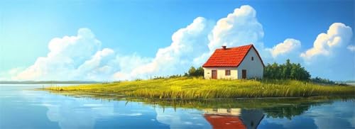 Malen Nach Zahlen See Malen Nach Zahlen Erwachsene Hütte, 85x255 cm XXL Groß Acrylfarben Ölgemälde, DIY Malen Nach Zahlen Kinder Anfänger Paint by Numbers Adult Set für Wand Dekor (Ohne Rahmen)-H806 von Kggyele