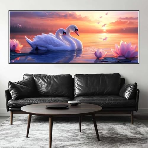 Malen Nach Zahlen See Malen Nach Zahlen Erwachsene Schwan, 200 X 80 cm XXL Groß Acrylfarben Ölgemälde, DIY Malen Nach Zahlen Kinder Anfänger Paint by Numbers Set für Wand Dekor (Ohne Rahmen) -H792 von Kggyele