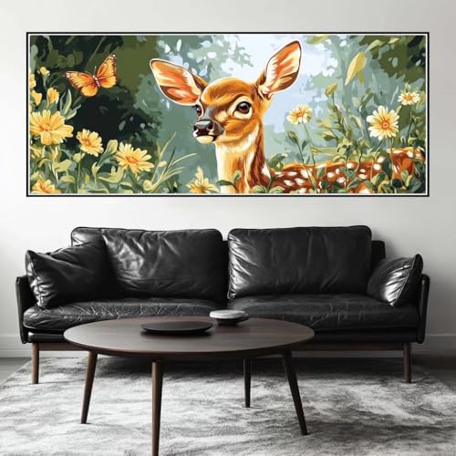 Malen Nach Zahlen Sikahirsch Malen Nach Zahlen Erwachsene Blume, 250 X 100 cm XXL Groß Acrylfarben Ölgemälde, DIY Malen Nach Zahlen Kinder Anfänger Set Bastelset für Wand Dekor (Ohne Rahmen) -H363 von Kggyele