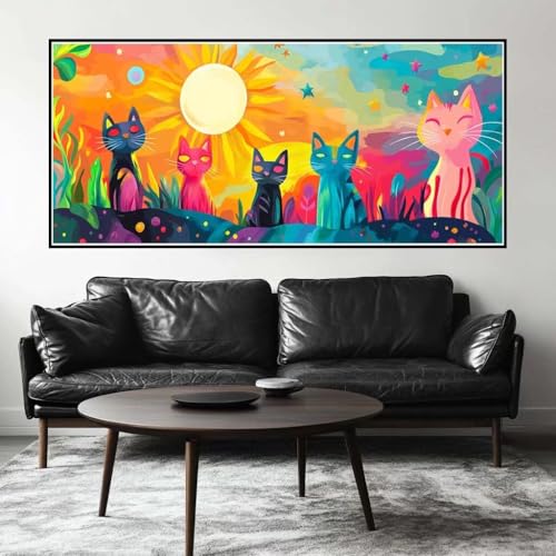 Malen Nach Zahlen Sonne Malen Nach Zahlen Erwachsene Katze, 70 X 35 cm XXL Groß Acrylfarben Ölgemälde, DIY Malen Nach Zahlen Kinder Anfänger Paint by Numbers Set für Wand Dekor (Ohne Rahmen) -H760 von Kggyele