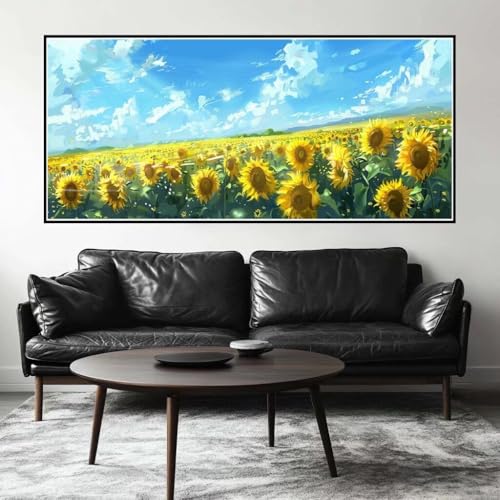 Malen Nach Zahlen Sonnenblume Malen Nach Zahlen Erwachsene Feld, 130 X 65 cm XXL Groß Acrylfarben Ölgemälde, DIY Malen Nach Zahlen Kinder Anfänger Set Bastelset für Wand Dekor (Ohne Rahmen) -H717 von Kggyele