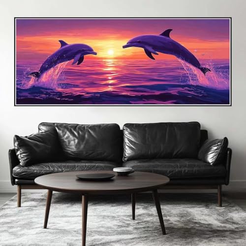 Malen Nach Zahlen Sonnenuntergang Malen Nach Zahlen Erwachsene Delfin, 200 X 80 cm XXL Groß Acrylfarben Ölgemälde, DIY Malen Nach Zahlen Kinder Anfänger Set Bastelset für Wand Dekor (Ohne Rahmen)-H877 von Kggyele