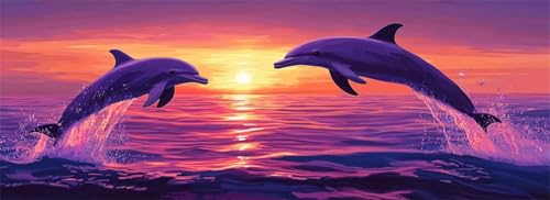 Malen Nach Zahlen Sonnenuntergang Malen Nach Zahlen Erwachsene Delfin, 75x225 cm XXL Groß Acrylfarben Ölgemälde, DIY Malen Nach Zahlen Kinder Anfänger Set Bastelset für Wand Dekor (Ohne Rahmen)-H877 von Kggyele