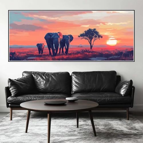 Malen Nach Zahlen Sonnenuntergang Malen Nach Zahlen Erwachsene Elefant nt, 200 X 80 cm XXL Groß Acrylfarben Ölgemälde, DIY Malen Nach Zahlen Kinder Anfänger Bastelset für Wand Dekor (Ohne Rahmen)-H928 von Kggyele