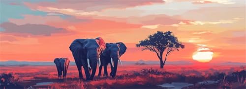 Malen Nach Zahlen Sonnenuntergang Malen Nach Zahlen Erwachsene Elefant nt, 25x75 cm XXL Groß Acrylfarben Ölgemälde, DIY Malen Nach Zahlen Kinder Anfänger Bastelset für Wand Dekor (Ohne Rahmen) -H928 von Kggyele