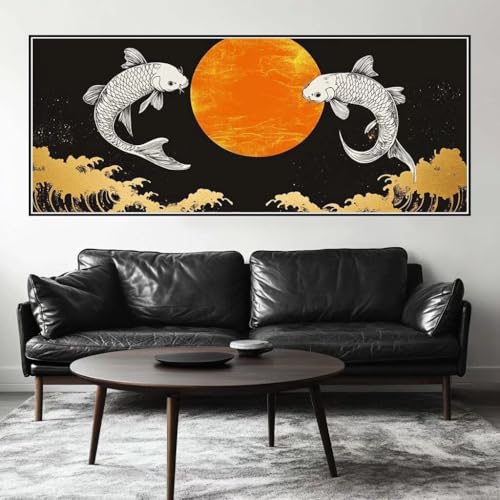 Malen Nach Zahlen Sonnenuntergang Malen Nach Zahlen Erwachsene Fisch, 200 X 80 cm XXL Groß Acrylfarben Ölgemälde, DIY Malen Nach Zahlen Kinder Anfänger Set Bastelset für Wand Dekor (Ohne Rahmen) -H822 von Kggyele