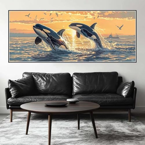 Malen Nach Zahlen Sonnenuntergang Malen Nach Zahlen Erwachsene Killerwal, 100 X 40 cm XXL Groß Acrylfarben Ölgemälde, DIY Malen Nach Zahlen Kinder Anfänger Bastelset für Wand Dekor (Ohne Rahmen) -H517 von Kggyele
