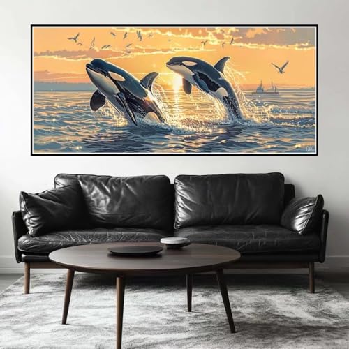 Malen Nach Zahlen Sonnenuntergang Malen Nach Zahlen Erwachsene Killerwal, 190 X 95 cm XXL Groß Acrylfarben Ölgemälde, DIY Malen Nach Zahlen Kinder Anfänger Bastelset für Wand Dekor (Ohne Rahmen) -H517 von Kggyele