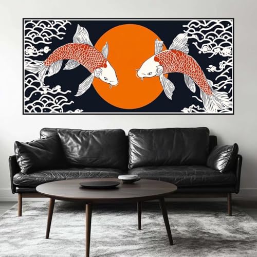Malen Nach Zahlen Sonnenuntergang Malen Nach Zahlen Erwachsene Koi, 90 X 45 cm XXL Groß Acrylfarben Ölgemälde, DIY Malen Nach Zahlen Kinder Anfänger Set Bastelset für Wand Dekor (Ohne Rahmen) -H558 von Kggyele
