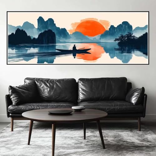 Malen Nach Zahlen Sonnenuntergang Malen Nach Zahlen Erwachsene Landschaft, 45x135 cm XXL Groß Acrylfarben Ölgemälde, DIY Malen Nach Zahlen Kinder Anfänger Bastelset für Wand Dekor (Ohne Rahmen)-H255 von Kggyele