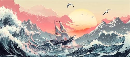 Malen Nach Zahlen Sonnenuntergang Malen Nach Zahlen Erwachsene Meer, 170 X 85 cm XXL Groß Acrylfarben Ölgemälde, DIY Malen Nach Zahlen Kinder Anfänger Set Bastelset für Wand Dekor (Ohne Rahmen) -H418 von Kggyele
