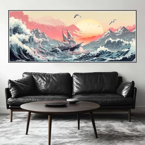 Malen Nach Zahlen Sonnenuntergang Malen Nach Zahlen Erwachsene Meer, 75 X 30 cm XXL Groß Acrylfarben Ölgemälde, DIY Malen Nach Zahlen Kinder Anfänger Set Bastelset für Wand Dekor (Ohne Rahmen) -H418 von Kggyele