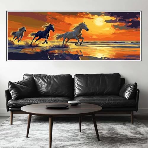 Malen Nach Zahlen Sonnenuntergang Malen Nach Zahlen Erwachsene Pferd, 85x255 cm XXL Groß Acrylfarben Ölgemälde, DIY Malen Nach Zahlen Kinder Anfänger Set Bastelset für Wand Dekor (Ohne Rahmen) -H256 von Kggyele