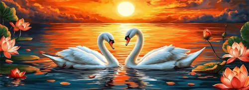 Malen Nach Zahlen Sonnenuntergang Malen Nach Zahlen Erwachsene Schwan, 85x255 cm XXL Groß Acrylfarben Ölgemälde, DIY Malen Nach Zahlen Kinder Anfänger Set Bastelset für Wand Dekor (Ohne Rahmen)-H741 von Kggyele
