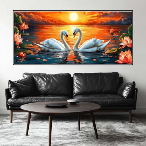 Malen Nach Zahlen Sonnenuntergang Malen Nach Zahlen Erwachsene Schwan, 90 X 45 cm XXL Groß Acrylfarben Ölgemälde, DIY Malen Nach Zahlen Kinder Anfänger Set Bastelset für Wand Dekor (Ohne Rahmen)-H741 von Kggyele
