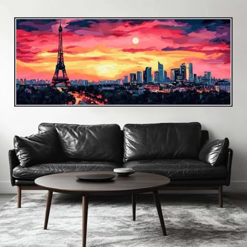 Malen Nach Zahlen Sonnenuntergang Malen Nach Zahlen Erwachsene Stadt, 225 X 90 cm XXL Groß Acrylfarben Ölgemälde, DIY Malen Nach Zahlen Kinder Anfänger Set Bastelset für Wand Dekor (Ohne Rahmen) -H359 von Kggyele