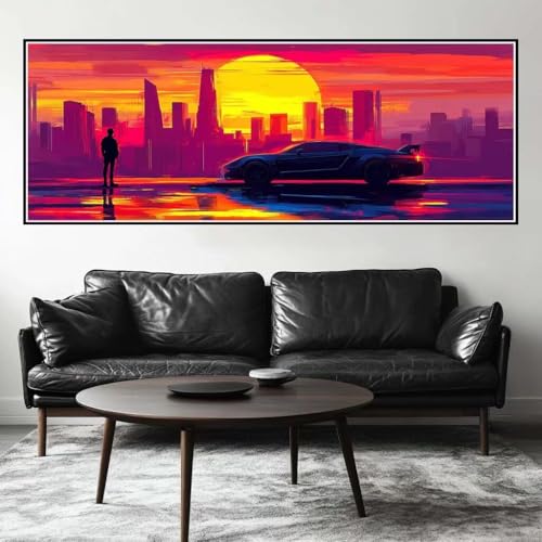 Malen Nach Zahlen Sonnenuntergang Malen Nach Zahlen Erwachsene Stadt, 25x75 cm XXL Groß Acrylfarben Ölgemälde, DIY Malen Nach Zahlen Kinder Anfänger Set Bastelset für Wand Dekor (Ohne Rahmen) -H227 von Kggyele