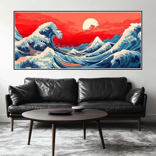 Malen Nach Zahlen Sonnenuntergang Malen Nach Zahlen Erwachsene Welle, 190 X 95 cm XXL Groß Acrylfarben Ölgemälde, DIY Malen Nach Zahlen Kinder Anfänger Set Bastelset für Wand Dekor (Ohne Rahmen) -H487 von Kggyele