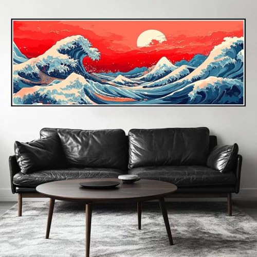 Malen Nach Zahlen Sonnenuntergang Malen Nach Zahlen Erwachsene Welle, 75x225 cm XXL Groß Acrylfarben Ölgemälde, DIY Malen Nach Zahlen Kinder Anfänger Set Bastelset für Wand Dekor (Ohne Rahmen) -H487 von Kggyele