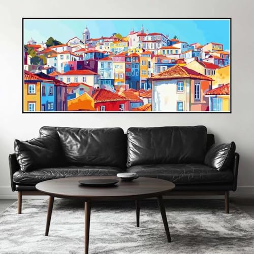 Malen Nach Zahlen Stadt Malen Nach Zahlen Erwachsene Gebäude, 50 X 25 cm XXL Groß Acrylfarben Ölgemälde, DIY Malen Nach Zahlen Kinder Anfänger Paint by Numbers Set für Wand Dekor (Ohne Rahmen) -H915 von Kggyele