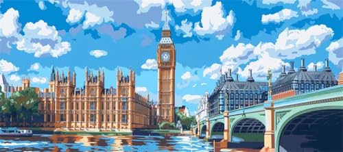 Malen Nach Zahlen Stadt Malen Nach Zahlen Erwachsene London, 110 X 55 cm XXL Groß Acrylfarben Ölgemälde, DIY Malen Nach Zahlen Kinder Anfänger Paint by Numbers Set für Wand Dekor (Ohne Rahmen) -H20 von Kggyele