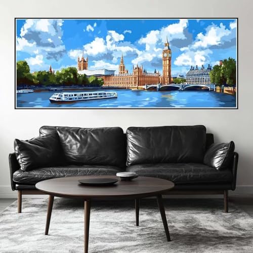 Malen Nach Zahlen Stadt Malen Nach Zahlen Erwachsene London, 175 X 70 cm XXL Groß Acrylfarben Ölgemälde, DIY Malen Nach Zahlen Kinder Anfänger Paint by Numbers Set für Wand Dekor (Ohne Rahmen) -H693 von Kggyele