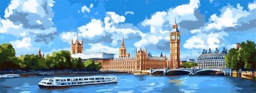 Malen Nach Zahlen Stadt Malen Nach Zahlen Erwachsene London, 85x255 cm XXL Groß Acrylfarben Ölgemälde, DIY Malen Nach Zahlen Kinder Anfänger Paint by Numbers Set für Wand Dekor (Ohne Rahmen) -H693 von Kggyele