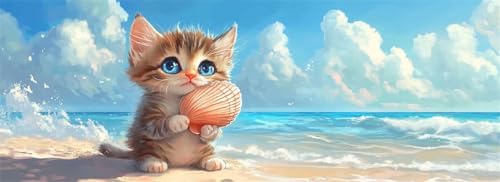 Malen Nach Zahlen Strand Malen Nach Zahlen Erwachsene Katze, 35x105 cm XXL Groß Acrylfarben Ölgemälde, DIY Malen Nach Zahlen Kinder Anfänger Paint by Numbers Set für Wand Dekor (Ohne Rahmen) -H652 von Kggyele