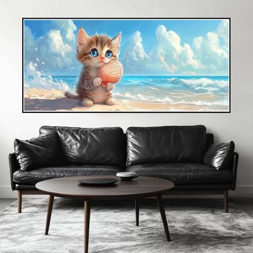 Malen Nach Zahlen Strand Malen Nach Zahlen Erwachsene Katze, 70 X 35 cm XXL Groß Acrylfarben Ölgemälde, DIY Malen Nach Zahlen Kinder Anfänger Paint by Numbers Set für Wand Dekor (Ohne Rahmen) -H652 von Kggyele