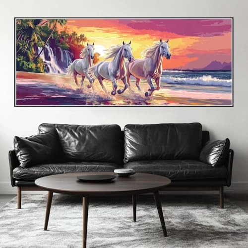 Malen Nach Zahlen Strand Malen Nach Zahlen Erwachsene Pferd, 200 X 80 cm XXL Groß Acrylfarben Ölgemälde, DIY Malen Nach Zahlen Kinder Anfänger Paint by Numbers Set für Wand Dekor (Ohne Rahmen) -H878 von Kggyele