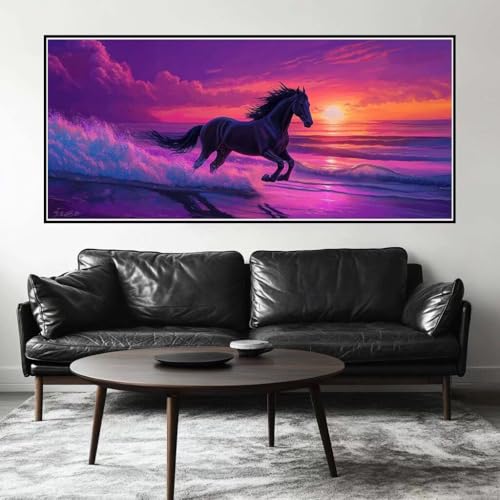 Malen Nach Zahlen Strand Malen Nach Zahlen Erwachsene Pferd, 90 X 45 cm XXL Groß Acrylfarben Ölgemälde, DIY Malen Nach Zahlen Kinder Anfänger Paint by Numbers Set für Wand Dekor (Ohne Rahmen) -H734 von Kggyele