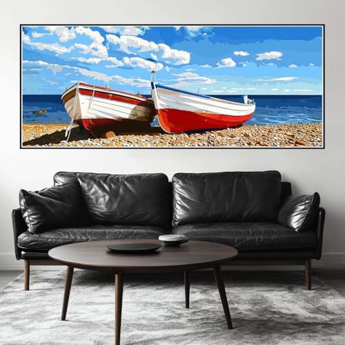 Malen Nach Zahlen Strand Malen Nach Zahlen Erwachsene Schiff, 250 X 100 cm XXL Groß Acrylfarben Ölgemälde, DIY Malen Nach Zahlen Kinder Anfänger Paint by Numbers Set für Wand Dekor (Ohne Rahmen) -H313 von Kggyele