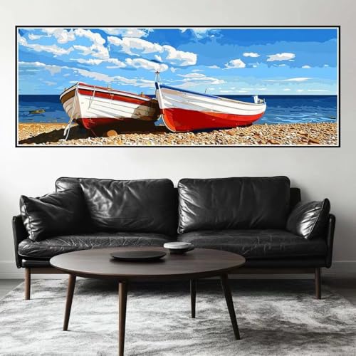 Malen Nach Zahlen Strand Malen Nach Zahlen Erwachsene Schiff, 75x225 cm XXL Groß Acrylfarben Ölgemälde, DIY Malen Nach Zahlen Kinder Anfänger Paint by Numbers Set für Wand Dekor (Ohne Rahmen) -H313 von Kggyele