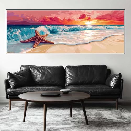 Malen Nach Zahlen Strand Malen Nach Zahlen Erwachsene Seestern, 85x255 cm XXL Groß Acrylfarben Ölgemälde, DIY Malen Nach Zahlen Kinder Anfänger Paint by Numbers Set für Wand Dekor (Ohne Rahmen)-H470 von Kggyele