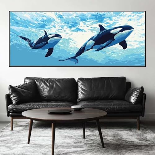 Malen Nach Zahlen Süß Malen Nach Zahlen Erwachsene Orca, 200 X 80 cm XXL Groß Acrylfarben Ölgemälde, DIY Malen Nach Zahlen Kinder Anfänger Paint by Numbers Adult Set für Wand Dekor (Ohne Rahmen) -H880 von Kggyele