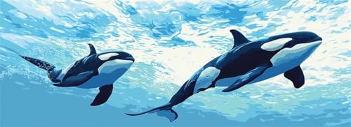 Malen Nach Zahlen Süß Malen Nach Zahlen Erwachsene Orca, 85x255 cm XXL Groß Acrylfarben Ölgemälde, DIY Malen Nach Zahlen Kinder Anfänger Paint by Numbers Adult Set für Wand Dekor (Ohne Rahmen) -H880 von Kggyele