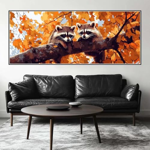 Malen Nach Zahlen Süß Malen Nach Zahlen Erwachsene Waschbär, 200 X 80 cm XXL Groß Acrylfarben Ölgemälde, DIY Malen Nach Zahlen Kinder Anfänger Paint by Numbers Set für Wand Dekor (Ohne Rahmen) -H818 von Kggyele